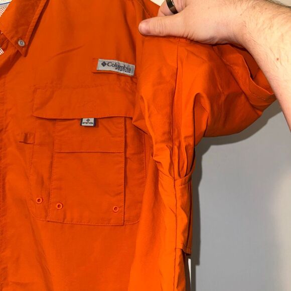 Columbia PFG Mens XL Short Sleeve Button Down Collared Shirt Orange EUC - Picture 3 of 10